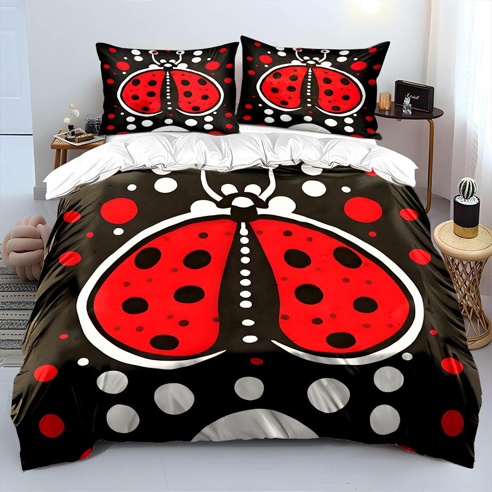 3pcs Cartoon Ladybug Pattern Duvet Cover Set Digital Print Colorful Polyester Bedding with Zipper Closur for kids gifts