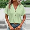 Women's Fashion Casual Solid Color Button V-neck T-shirt