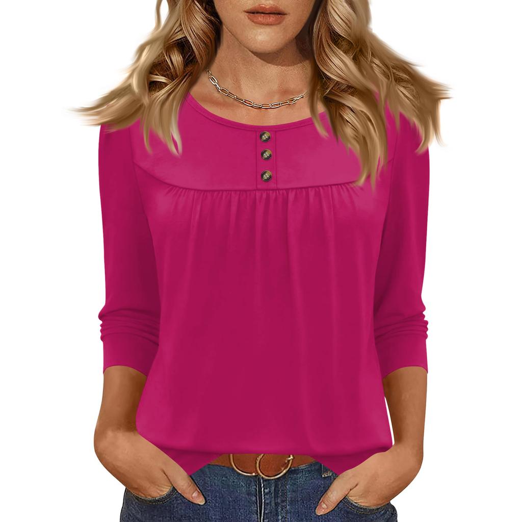 T-shirt casual da donna a manica corta, girocollo, colorata, vestibilità morbida