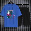 Fashion Four Seasons Casual Sports Style 2d Letter Print Adult Men'S Round Neck Loose Short Sleeve T-Shirt Trouser Set Quick Dry