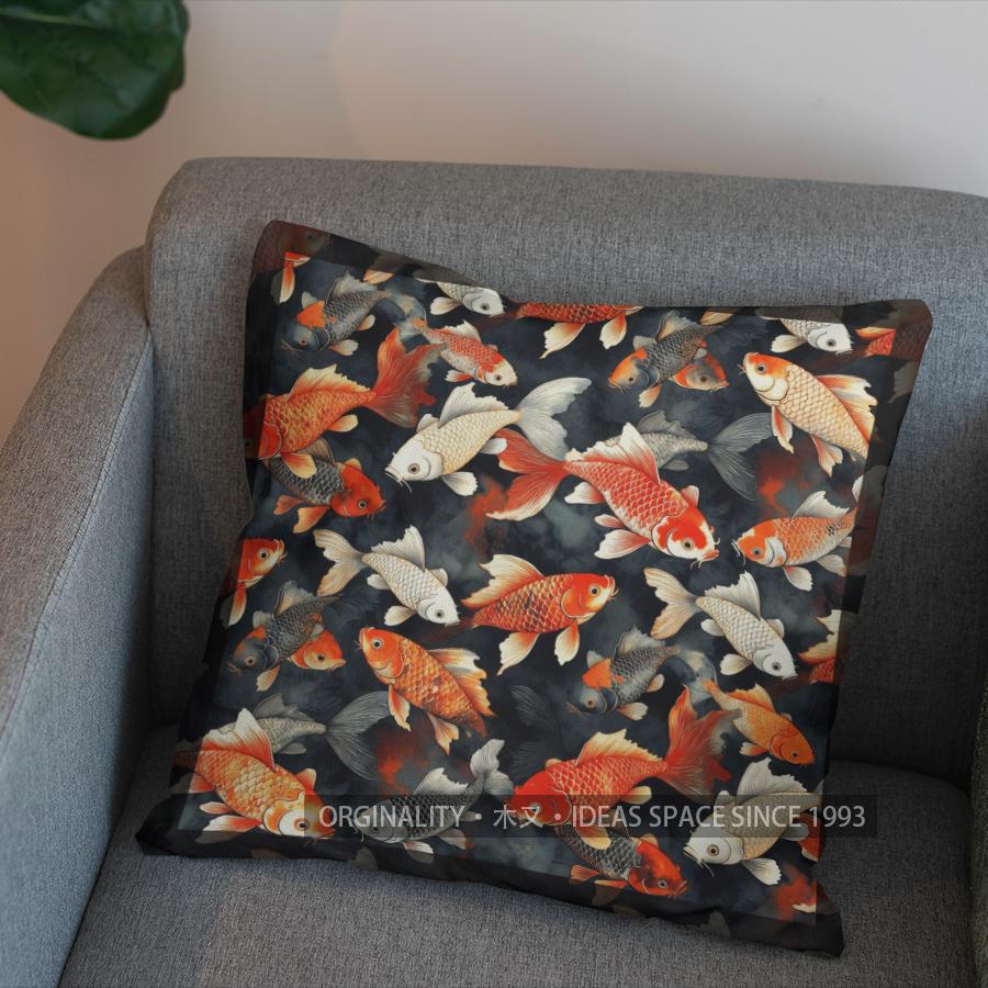2D Koi Fish Pattern Decorative Cushion Cover Pattern Cushion Cover Suitable For Sofa Bedroom Car Pillow Cover