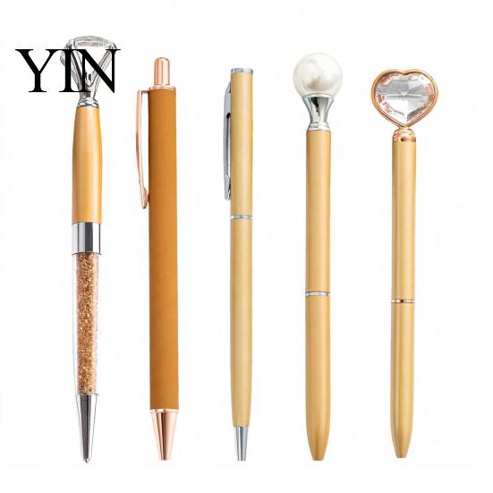 Refillable Metal Ink Pen 5PCS Diamond Ballpoint Pens, with Sparkling Rhinestone Decor, Smooth Press Mechanism Writing Pen, for Kids Adults Stationery