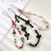 Black Beaded Mobile Phone Charm Ins Stringed Pearls Love Phone Lanyard Short Carrying Strap Drop-Resistant Phone Ornaments