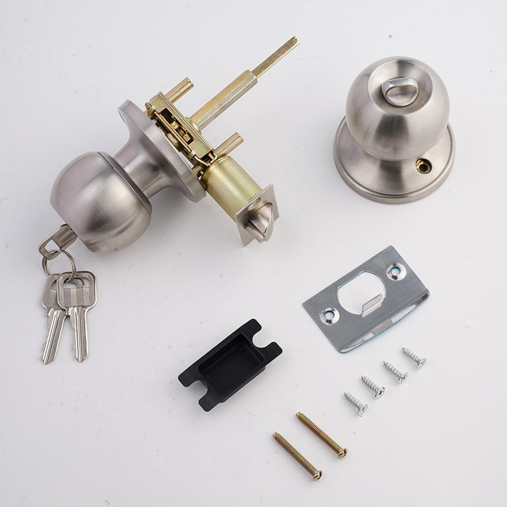 ידית דלת מנעול כדורי עם שלושה מוטות כניסה עם מפתח מעבר כדורית סטנדרטית עם כניסה ניקל עם מפתח ידית סאטן W2H9