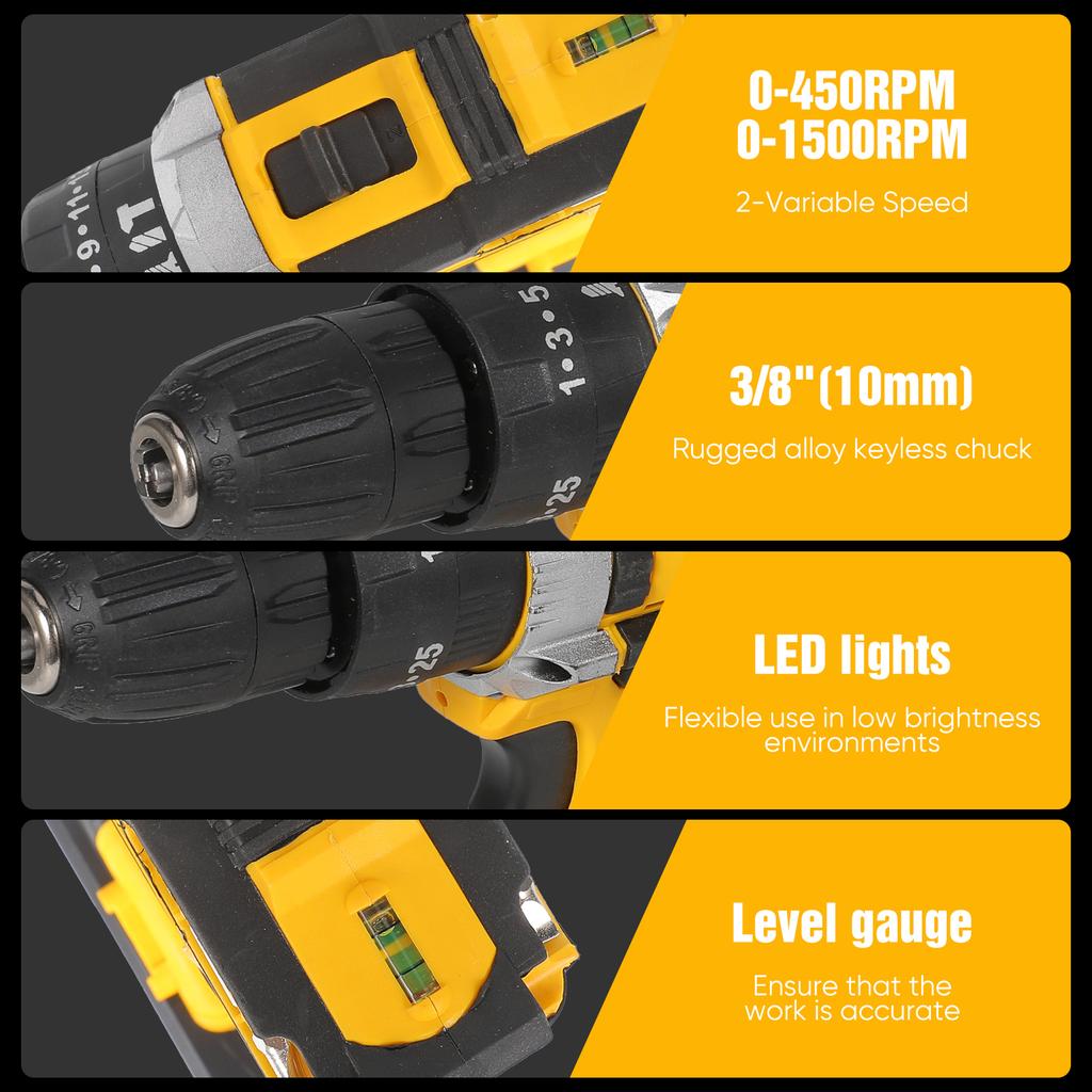 21V Akku-Schlagbohrschrauber Elektrischer Schraubendreher Elektrischer Bohrhammer Mini Kabelloser Handbohrer Lithium-Ionen-Akku Elektrowerkzeuge