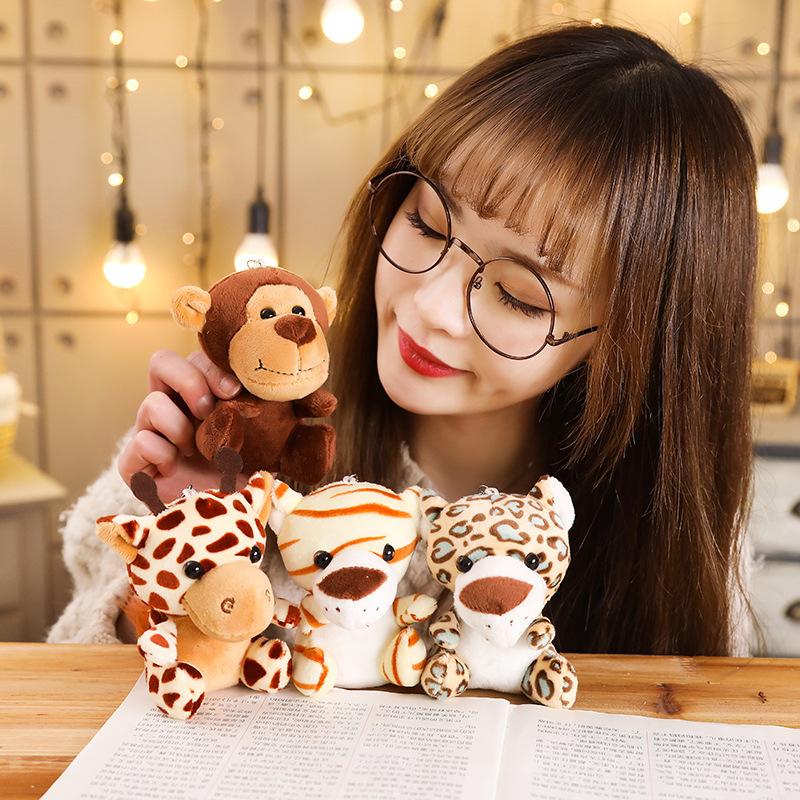 Mini Forest Animals Stuffed Plush Toy Sitting Lion Tiger Elephant Monkey Leopard Giraffe Doll Keychain For Kid Birthday Gifts