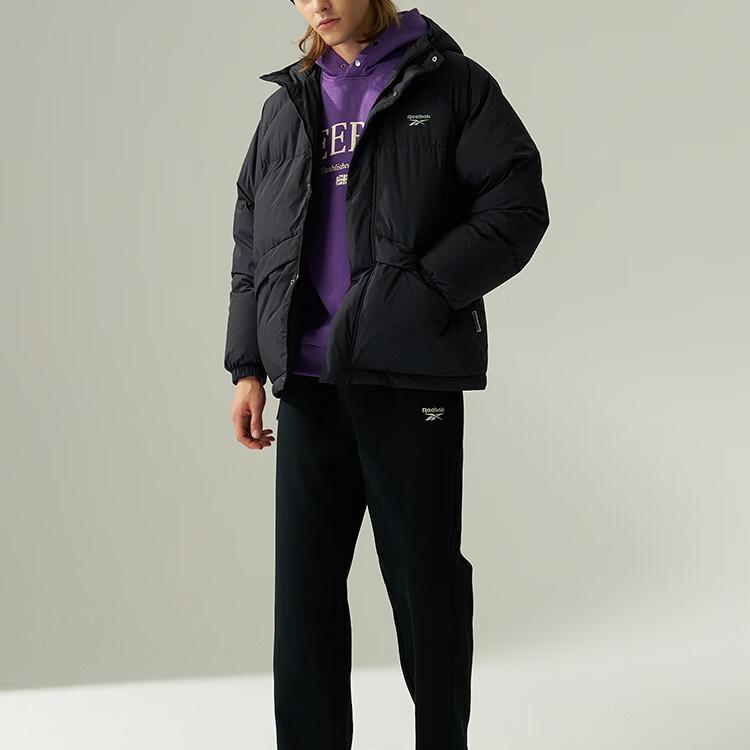 Reebok Stylish Versatile Comfortable Hooded Long Sleeve Puffer Jacket Unisex Outerwear Black 24FRM207UGH0