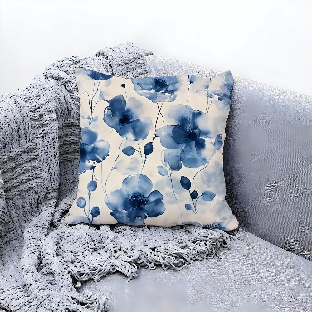 Painted Blue Print Creative Cushion Cover Premium Comfort Reversible Pillow Cove -Two in One Design for Any Room & Car Interior