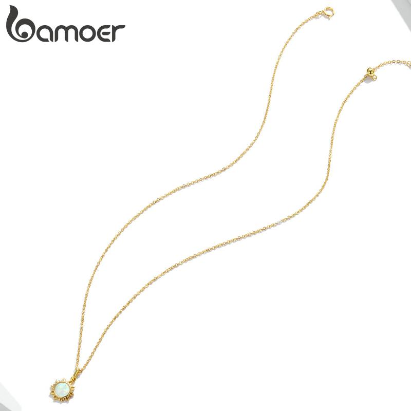 Bamoer 925 Silver White Opal Sun Pendant Necklace Apollo Chain Necklaces for Women Birthday Gift Jewelry
