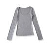 Women's U Neck Long Sleeve Tee Shirt Slim Fit Stretch Basic Solid Color Casual Tunic Top