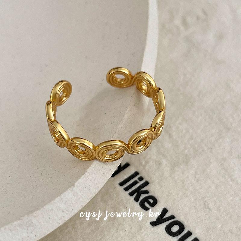 Cui Yan S925 Sterling Silver Korean Style Adjustable Round Ring - Women's Trendy Simple Fashion for Index Finger.