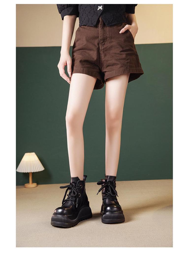 Women's Genuine Leather Retro Platform Ankle Boots - Lightweight, Soft, High-Top (2025 Autumn/Winter Collection)