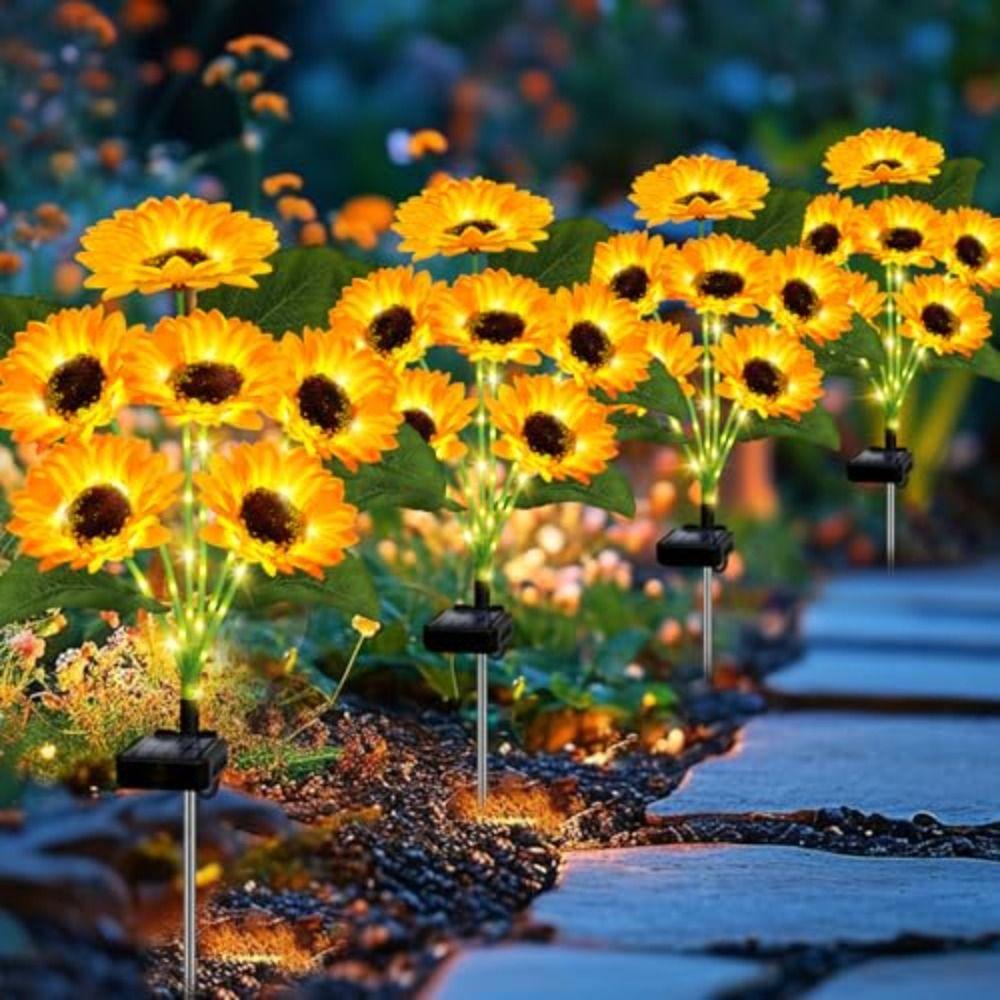 Waterproof Solar Sunflower Lawn Lamp Yellow Flower Realistic Design Solar Stake Light 3/6 Heads Creative Shape