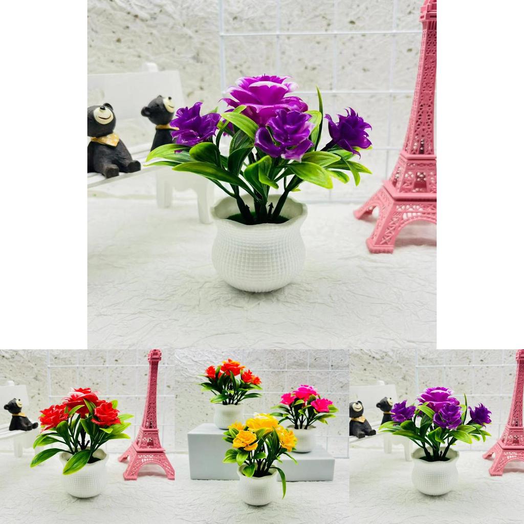 Rose Faux Potted Flower With Injection Molded Plastic For Home And Office Decoration