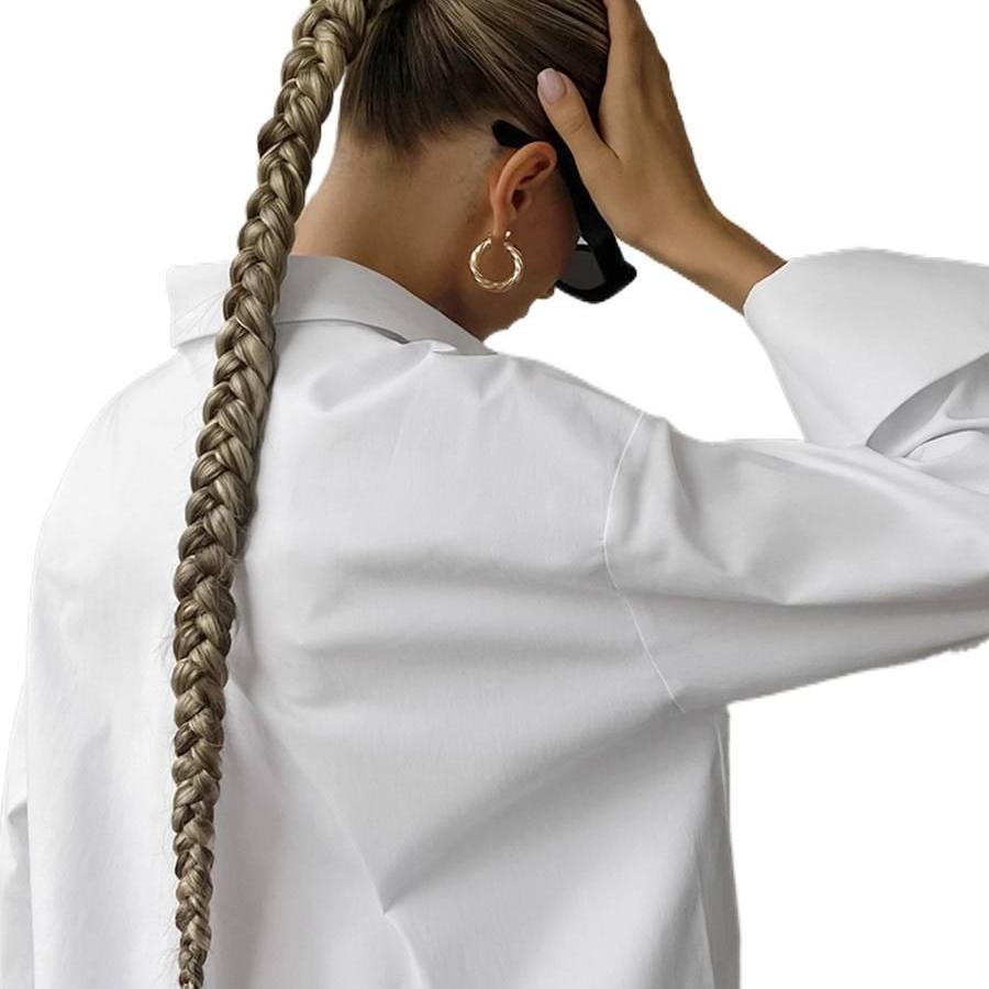 Spring and Summer Simple Loose Fit White Shirt Casual Fashion Mid-Length Top for Women