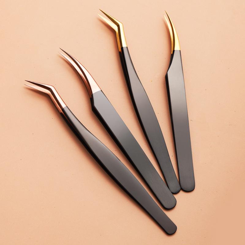 Stainless Steel Black Gold Feather Dolphin Tweezers for Beauty and Manicure