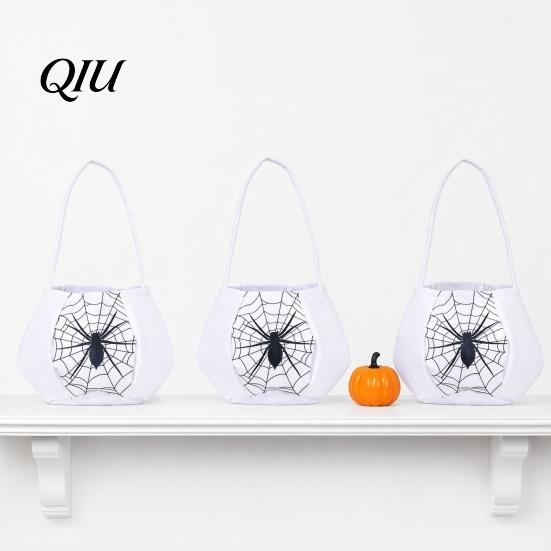 Halloween Party Supplies Cute Treat or Trick Bag with Handle for Kids, Reusable Non Decoration Woven Candy Goodie Bag, Soft Handbag Basket Favors Home
