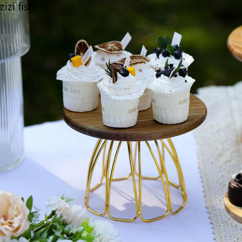 Wood High Feet Cake Stand Dim Sum Plate Ceramic Fruit Plate Dessert Plates Snack Tray Display Stand Bread Dish Refreshment Tray