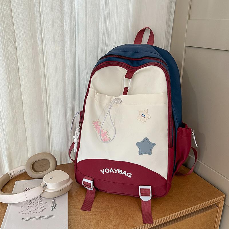 New High-value Niche Design Fresh Contrasting Color Campus Backpack Junior High School Students Lightweight Large-capacity Backpack