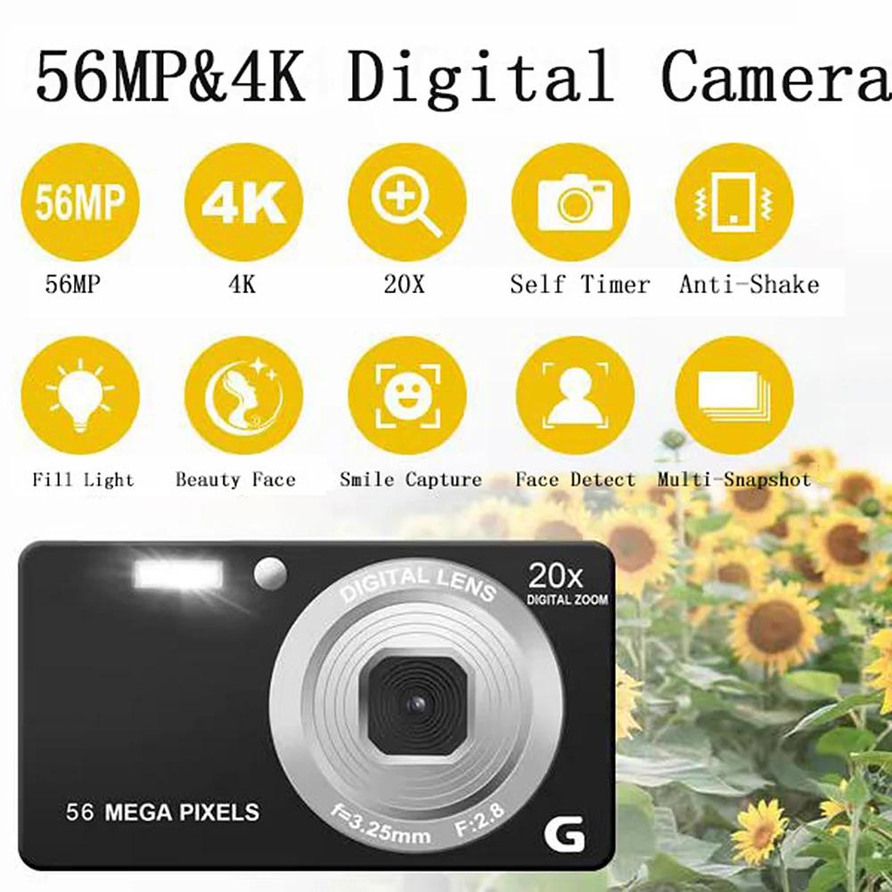 

Portable 4K HD Digital Camera 56MP Self Timer Video Camera 2.7 Inch LCD Auto Focus 20x Zoom Video Camcorder Anti-Shake Without Card білий