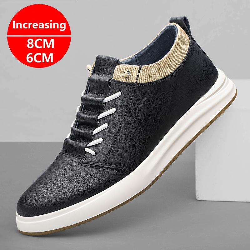 2026 Genuine Leather Height Increasing Elevator Shoes Men Height Increase Shoes 6cm 8cm Sneakers Sport Skateboard Casual Shoes