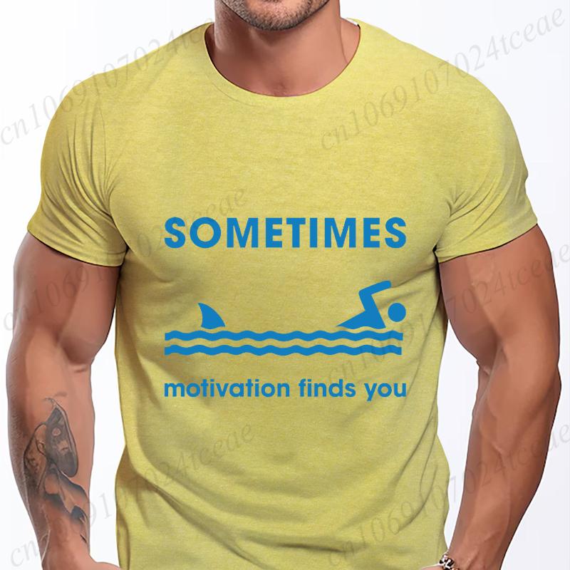SOMETIMES Motivation Finds You Funny Shark T Shirts for Men Short Sleeve Shirts for Guys Funny Graphic Tees Fashion Casual Tops
