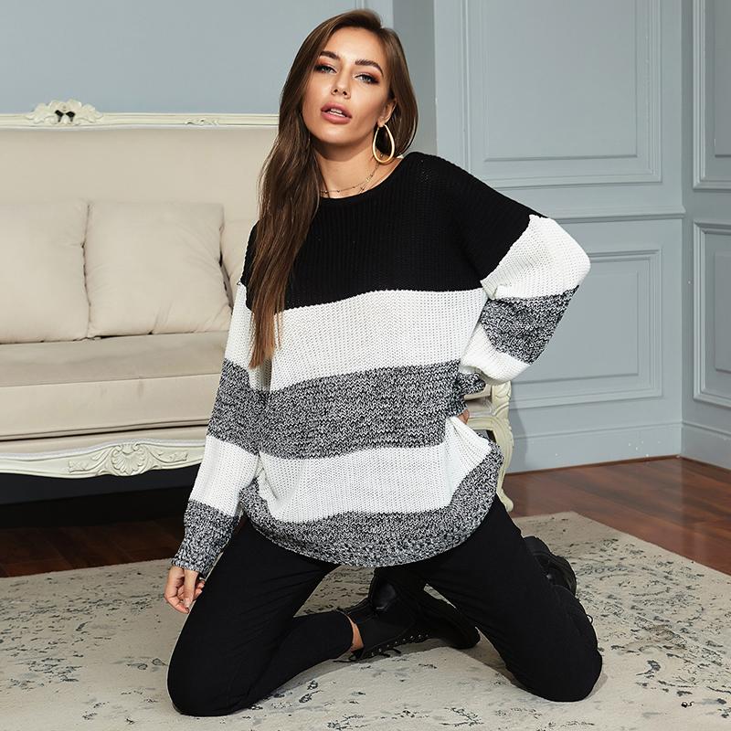 YYFS Women's Fashion Stripe Print Autumn Winter Long Sleeve O-Neck Sweaters