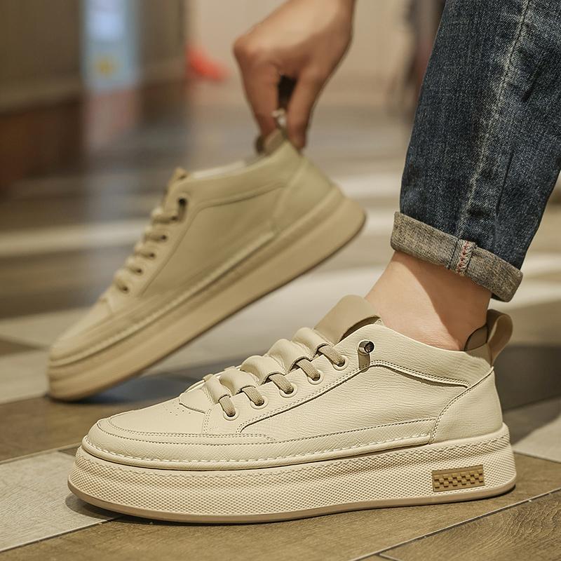 Fashion Leather Classic Men's Walking Shoes Men's Vulcanize Shoes Male 2025 New Handmade Skate Footwear Lace-Up Men Casual Outdoor Flats