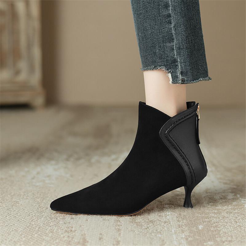 Fashion 2025 Autumn Women Boots Pointed Toe Sheep Suede Fashion Boots for Women Winter Boots Women Zapatos Mujer Short Boots High Heels