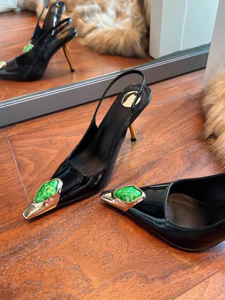 Fashion Ruby Emerald Pointed Stiletto Heel Wedding High Heels Sandals 2025 Internet Celebrant Women's Belt Documentary Shoes High Heels