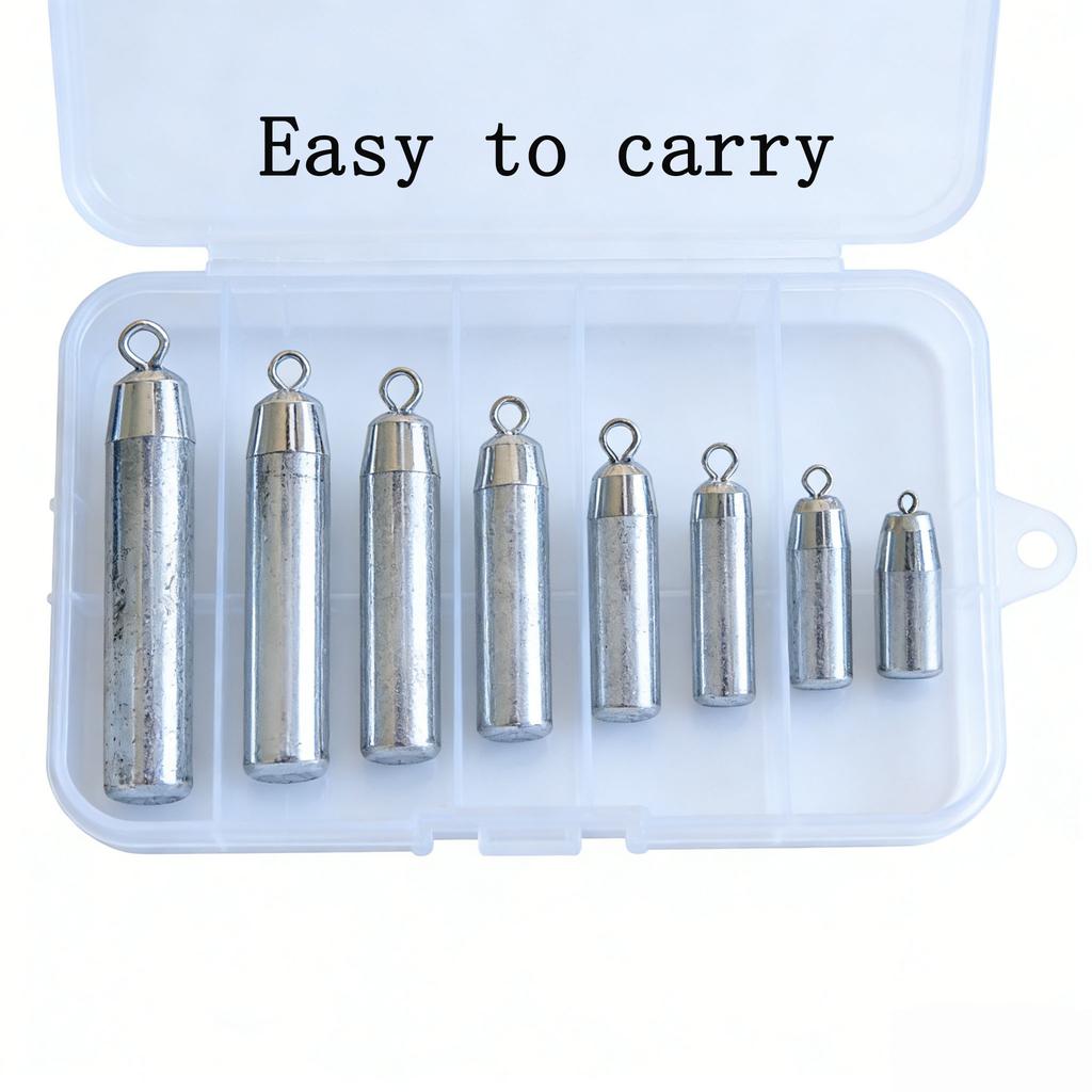 8#-100#/29g-370g/1.02-13.05oz Freshwater/Saltwater Cylindrical Iron Fishing Weights with 360° Swivel