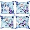 2D Flat Printing Blue Butterfly and Rose Pattern Decorative Cushions Polyester Pillowcase, Sofa Decorative Cushion Cov