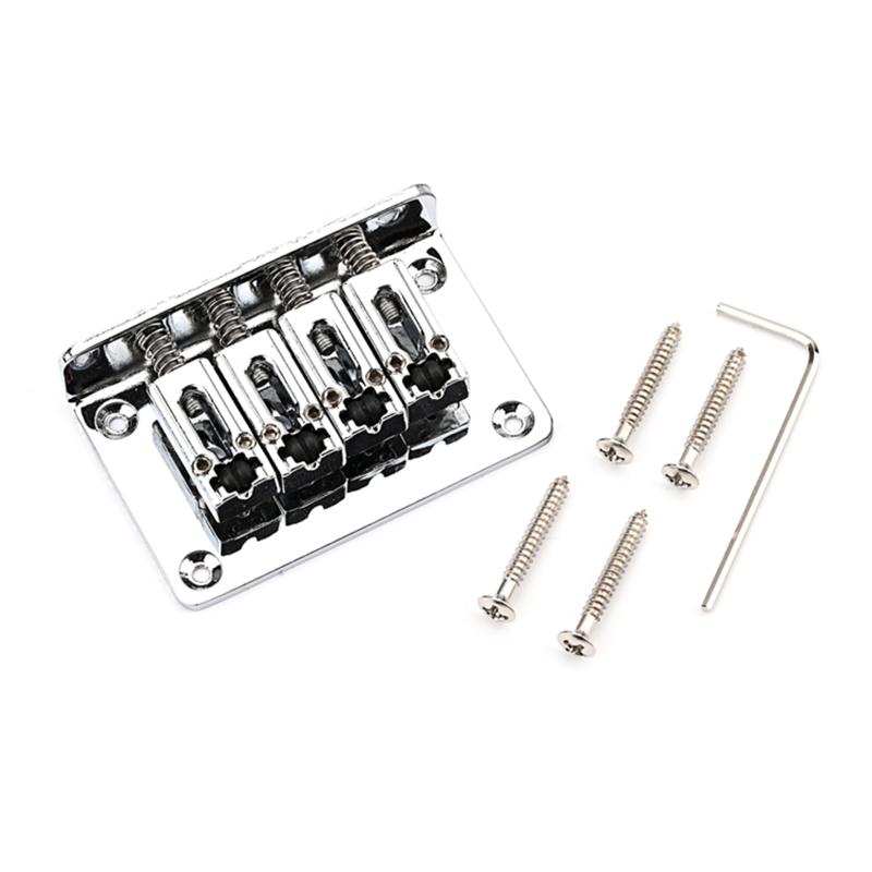4 String Fixed Hardtail Bridge Vintage Bent Saddle Replacement Electric Guitar Bridge with Screws and Wrench Durable