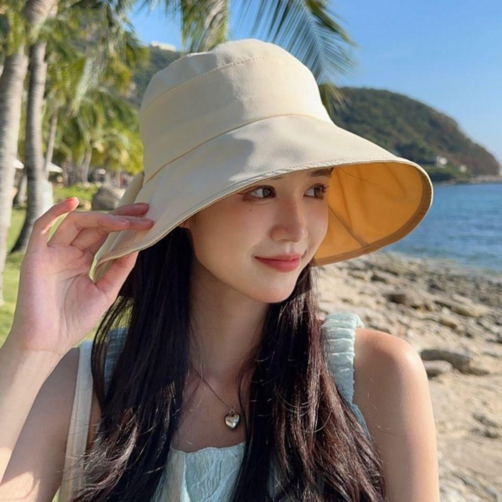 Foldable Bow Fisherman Hat UV Protection Beach Bucket Hat Summer Wide Brim Sunhat  Vacation