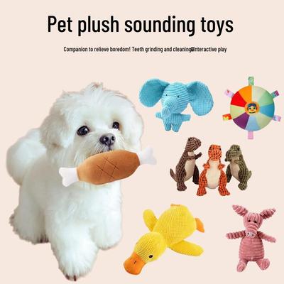 Indestructible Chewy Dog Plush Toy with Squeaker for Dental Care & Interactive Training