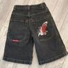 Y2K Hip Hop Boxing Graphic Denim Shorts Loose Fit Gym Streetwear Young Men