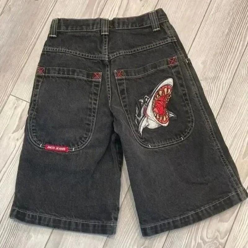 Y2K Hip Hop Boxing Graphic Denim Shorts Loose Fit Gym Streetwear Young Men
