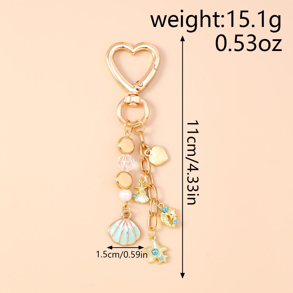 Fashion Summer Beach Shell Starfish Keychain Pearl Crystal Key Ring Pendants for Women Girls Handbag Decor DIY Jewelry Gifts