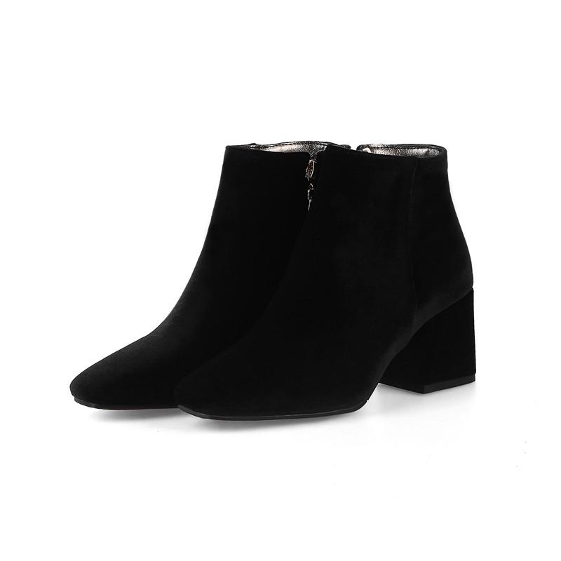 Brand Velvet Women's Ankle Boots Winter Fashion Short Boot Thick Medium Heels Short Party Shoes Large Size 48 Black Red Green