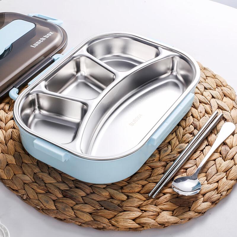 Stainless Steel Partitioned Insulated Lunch Box with Cutlery