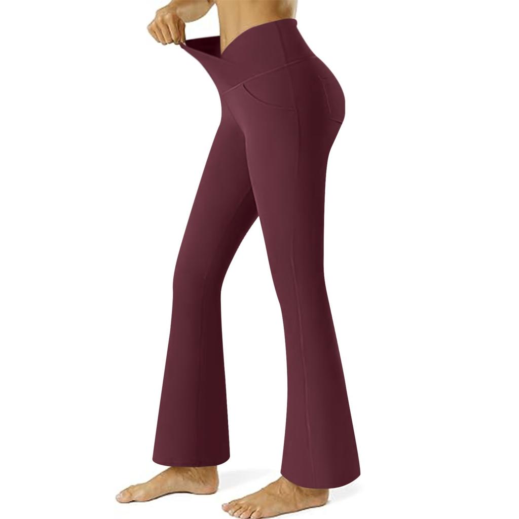 Womens Stretch Yoga Leggings Fitness Running Gym Sports Full Length Pants Flared Trousers