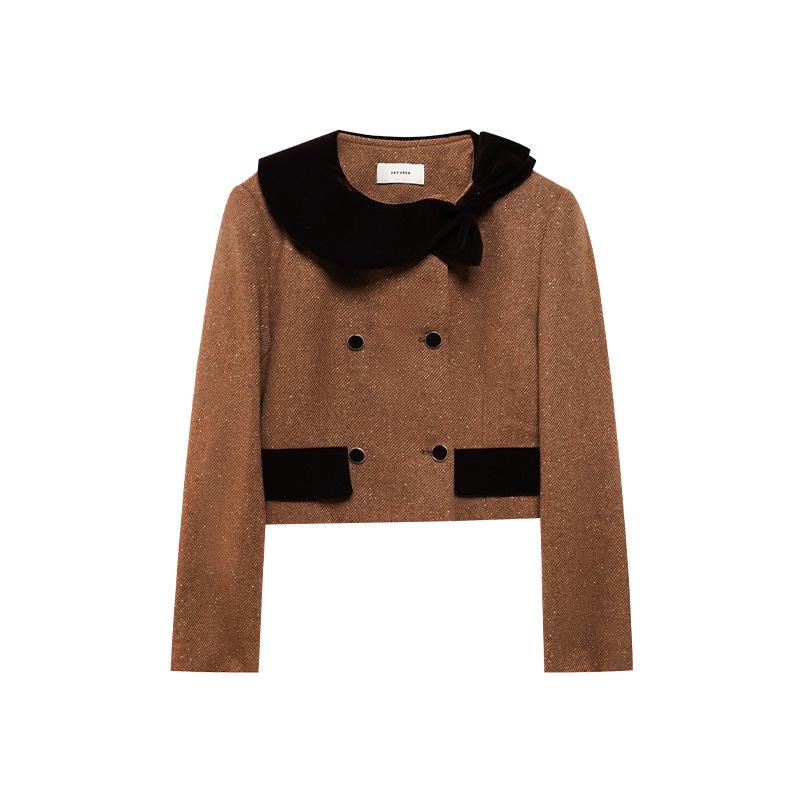 

Зимнее пальто в корейском стиле MIU для богатой девушки с отложным воротником, шерстяное короткое пальто для женщин S коричневый