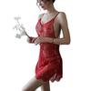 Sexy women's lingerie suspender eyelash lace nightdress see-through skirt seduction pajamas pure desire suit