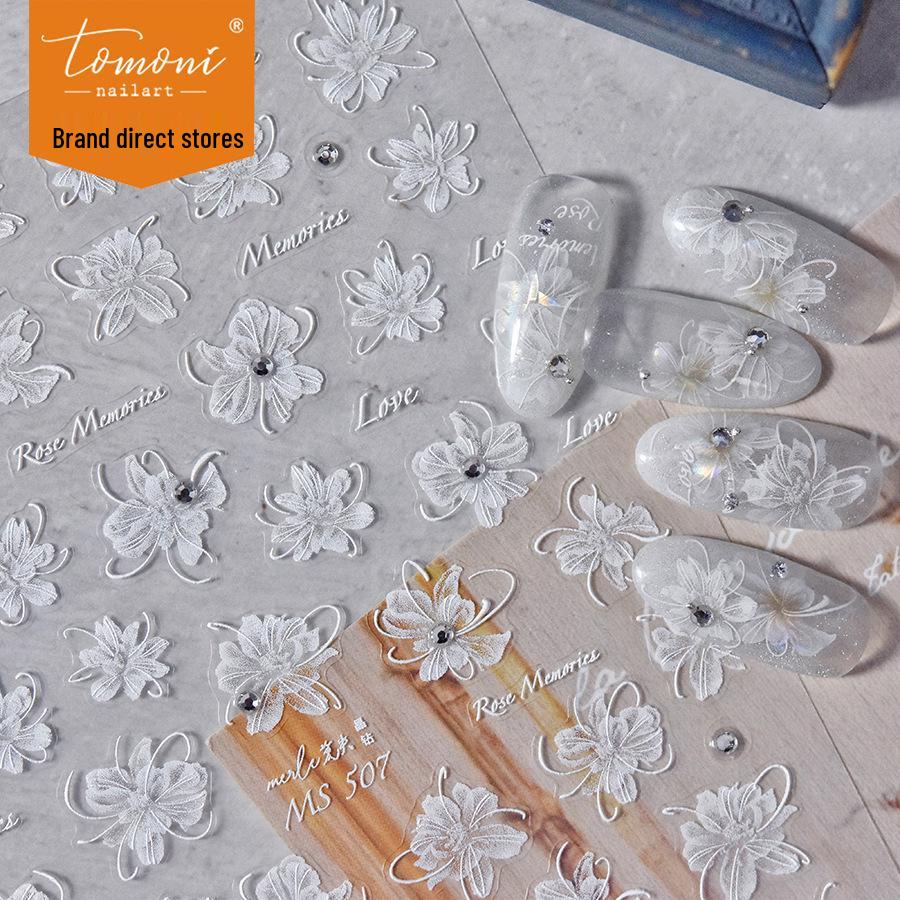 Tomoni Retro Japanese-Style Crystal Diamond Nail Art Stickers - Semi-Transparent Large Flowers MS507.