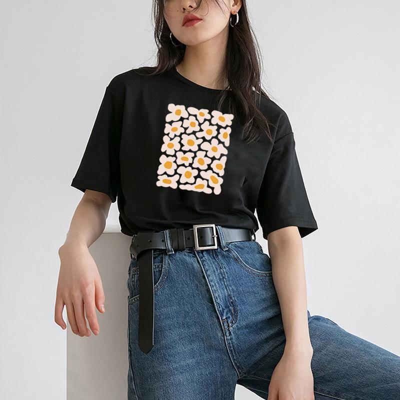 Hirsionsan Little Daisy Print T Shirt Women 2021 New Basic 100% Cotton Summer Tops for Girl Korean Sweet Short Sleeve Female Tee Cute Flower Clothing
