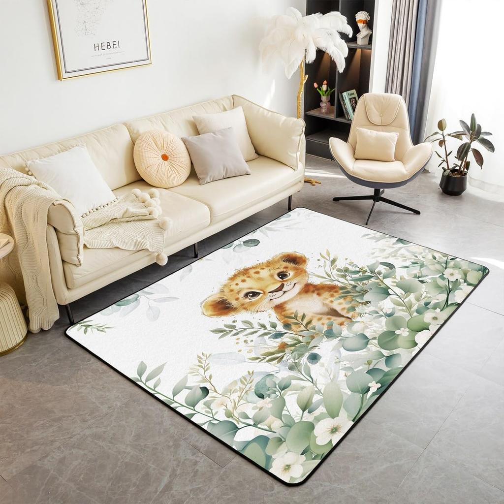 Erosebridal Nursery Jungle Animal Kids Area Rug 4'11" x 3'3" | Safari Elephant Giraffe Carpet for Boys Girls Cartoon Koala Lion Indoor Floor