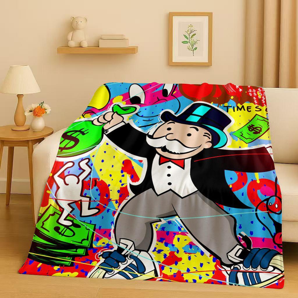 3D Rich Game Monopoly Money Dollar Cartoon Flannel Blanket,Ultra Soft Warm Plush Throw for Home Bedroom Bed Sofa Cover Kids Gift