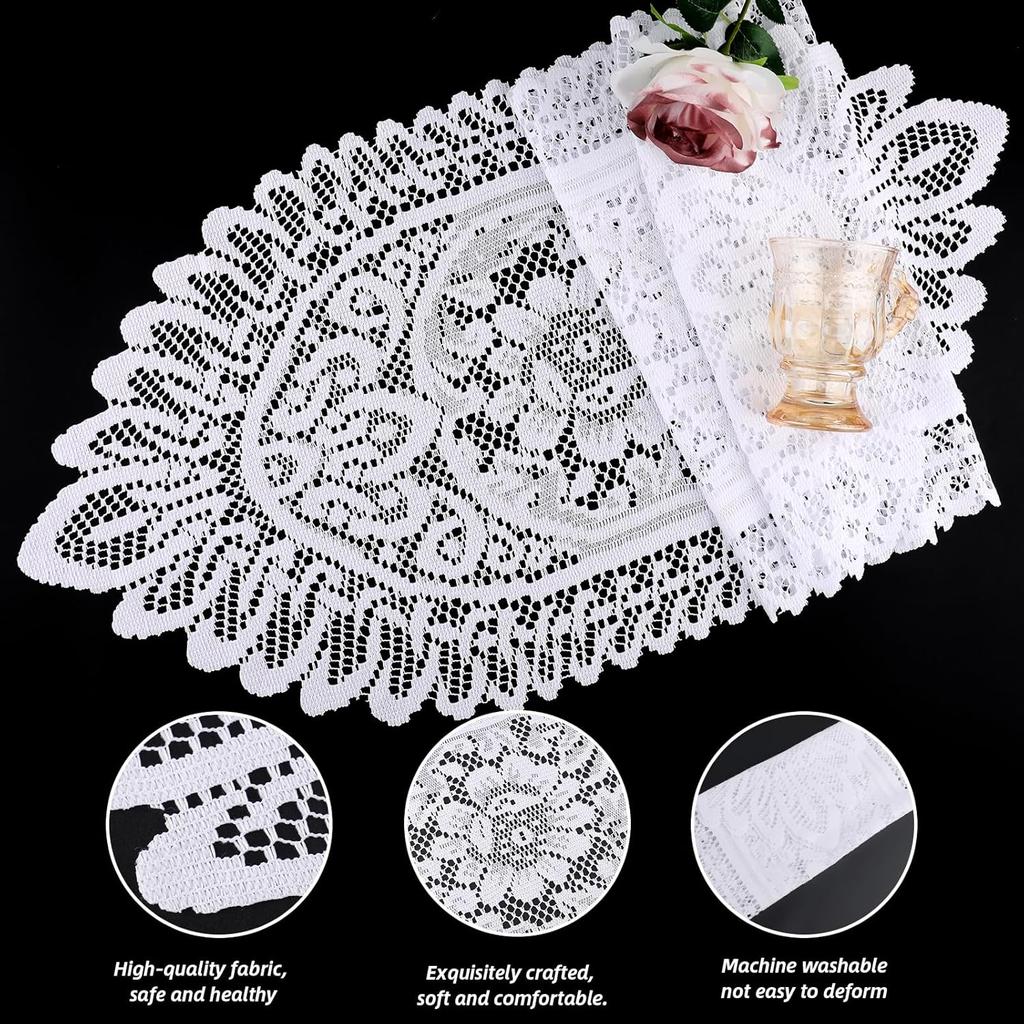2 Pack 12.9x45.7 Inch Lace Rectangular Table Runner,White Dresser Scarf Doilies,Coffee Table Runner for Bedroom Furniture, Home Decor