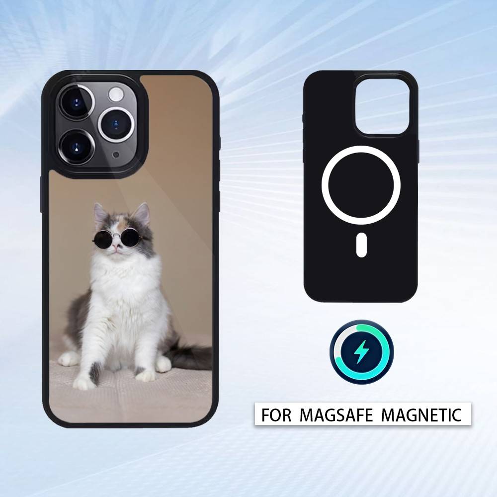 Крутой Кот Милый Чехол для Телефона Магнитный Для iPhone17 16 15 14 13 12 Pro Max Для Magsafe Беспроводная Зарядка Чехол iPhone15PROMAX