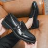 2025 Large Size Business Munk Shoes Men's Solid Color Platform Dress Leather Shoes Korean Version Office Loafers